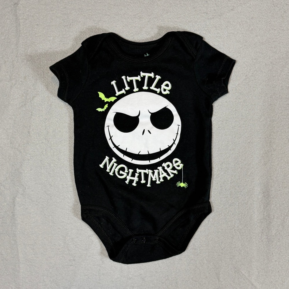 Disney Baby Jack Skellington Little Nightmare Bodysuit 3/6M Black Halloween GUC